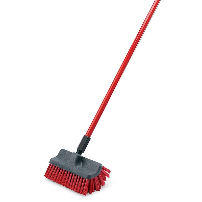 Libman Dual-Surface Scrub Brush & 60" Handle, Steel Handle, 10" Brush, Red, Case of 6, (0532) image 1