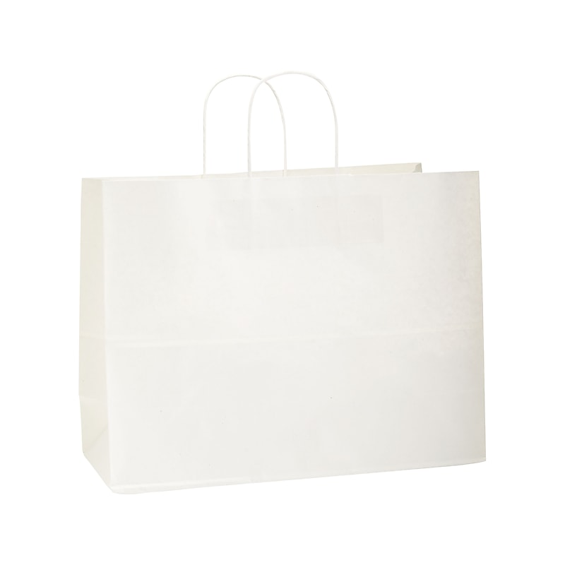 Bags & Bows Vogue 12" x 16" x 6" Kraft Paper Shopping Bags, White, 25/Pack (VOGUE-WHT) image 1