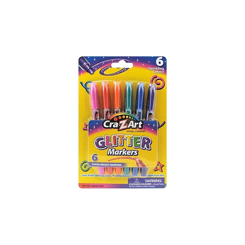Cra-Z-Art Glitter Markers, Medium Tip, Assorted Inks, 6/Pack (r10050) image 1