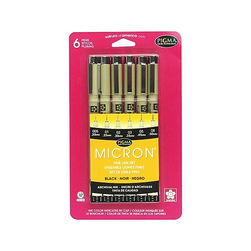 Pigma Micron Felt Pens, Fine Point, Black Ink, 6/Pack (30062) Staples