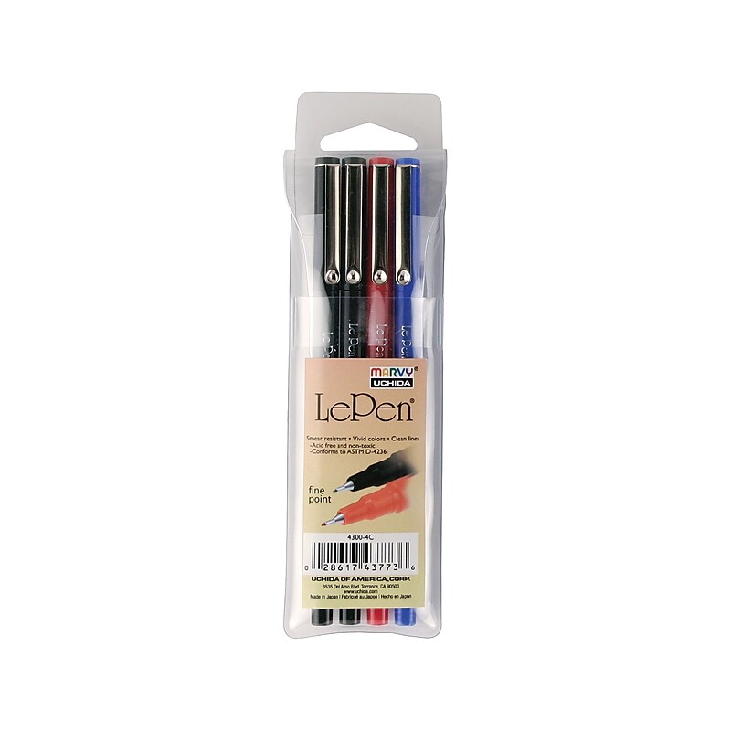 LePen Felt Pens, Fine Point, Assorted Ink, 4/Pack (4300_4C) image 1