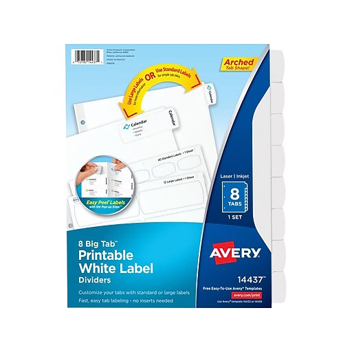 Avery Big Tab Printable Divider, 8Tab, White (14437) Staples