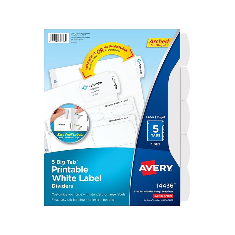 Avery Big Tab Printable Divider, 5-Tab, White (14436) image 1