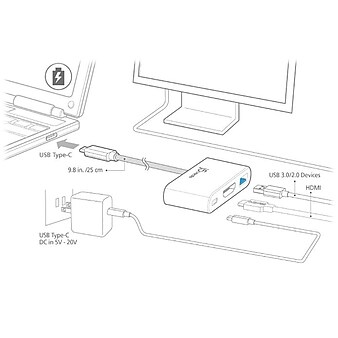 j5create USB-C to HDMI/USB Adapter, Male to Female (JCA379)