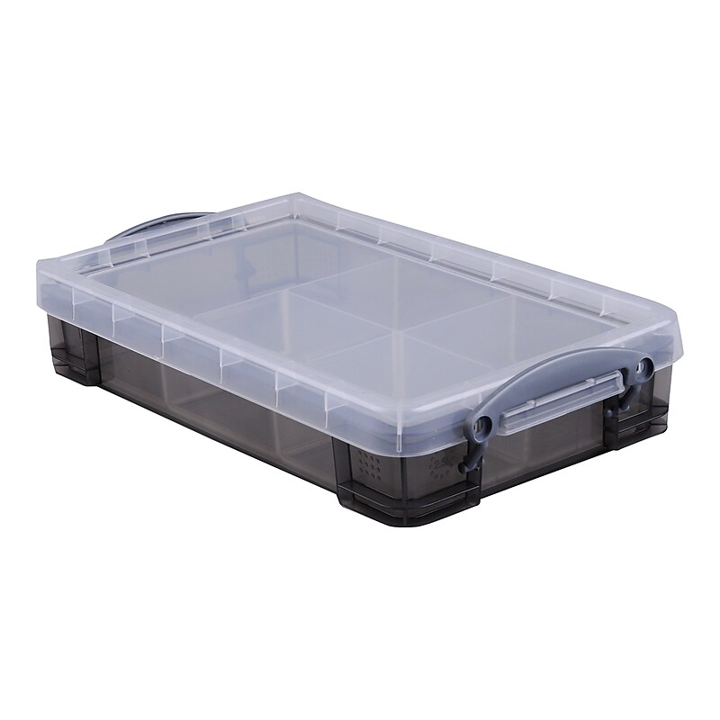 Really Useful Box 2.64 Qt. Lift Off Lid Storage Bin, Transparent Smoke (2.5TSMK+TRAY) image 1