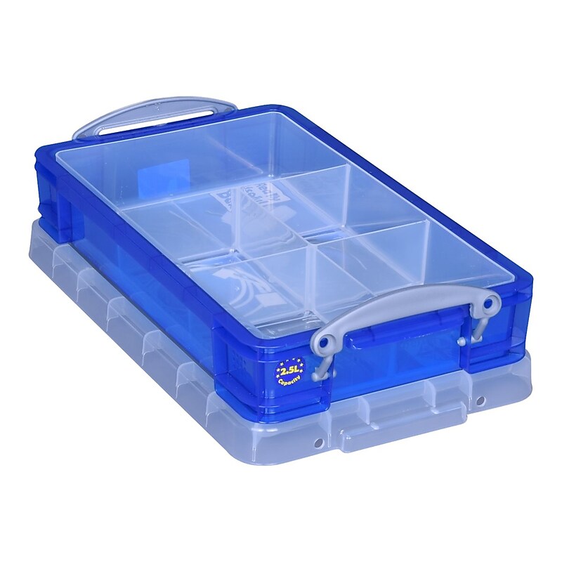 Really Useful Box 2.64 Qt. Lift Off Lid Storage Bin, Transparent Blue (2.5TB+TRAY) image 1