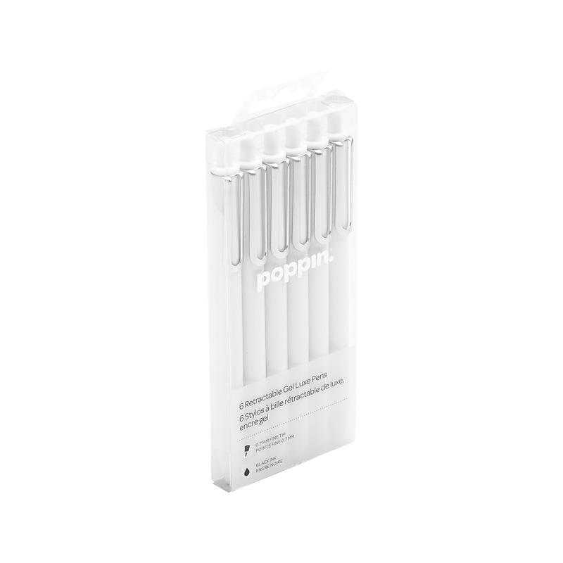 Poppin Luxe Retractable Gel Pens, Fine Point, Black Ink, 6/Pack (100086) image 1