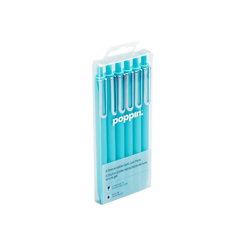 Poppin Luxe Retractable Gel Pens, Fine Point, Blue Ink, 6/Pack (100089) image 1