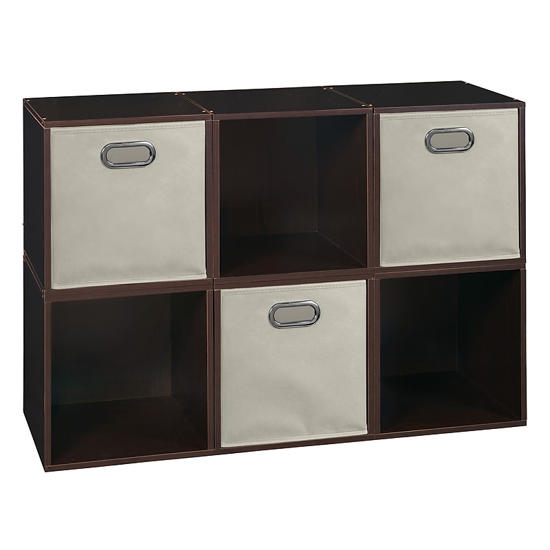 Niche Cubo Storage Set, 6 Cubes and 3 Canvas Bins, Truffle/Natural (PC6PKTF3TOTE) image 1