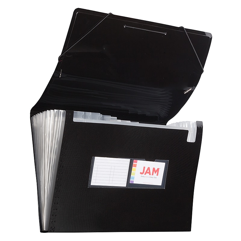 JAM Paper 13 Pocket Plastic Expanding File, Accordion Folders, Legal Size, 10 x 15, Black, 24/Pack (2163584B) image 1