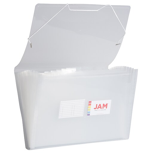 JAM Paper® 13 Pocket Plastic Expanding File, Accordion Folders, Legal Size, 10 x 15, Clear, Sold