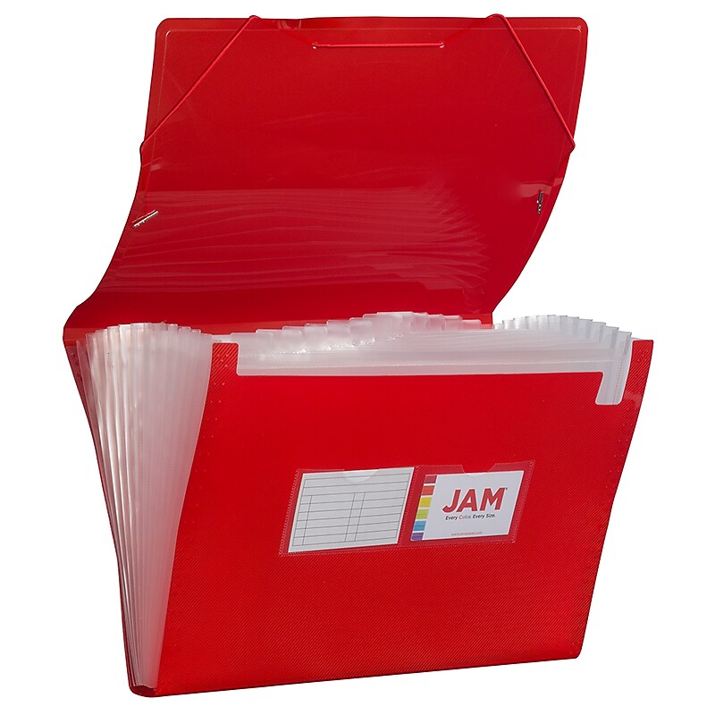 JAM Paper® 13 Pocket Plastic Expanding File, Accordion Folders, Legal Size, 10 x 15, Red, Sold Individually (419EX13RE) image 1