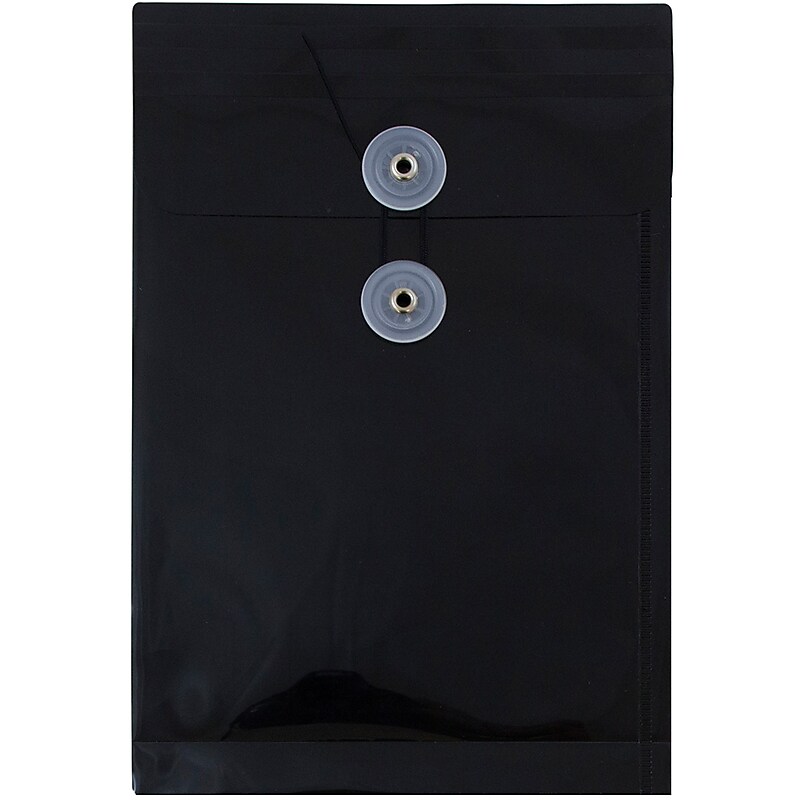 JAM Paper Plastic Filing Envelope with Button & String Closure, Black, 12/Pack (472B1BL) image 1