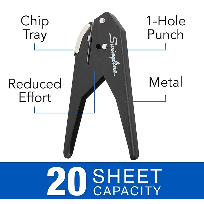 Swingline Low Force Handheld Hole Punch, 20 Sheet Capacity, Black