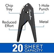 Swingline® Low Force 1-Hole Punch, 20 Sheet Capacity, Black (A7074017)