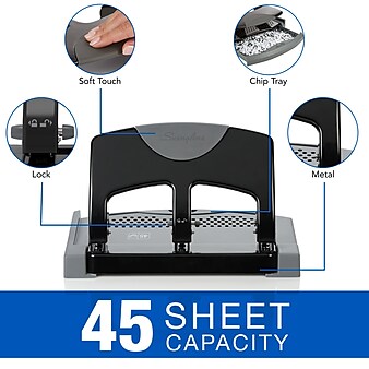 Swingline® SmartTouch™ Low Force 3-Hole Punch, 45 Sheet Capacity, Black/Gray (A7074136)