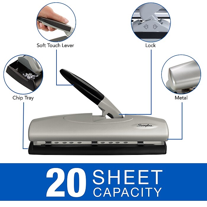 Swingline LightTouch Desktop Adjustable Hole Punch, 20 Sheet