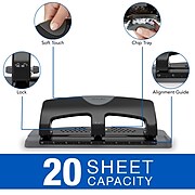 Swingline® SmartTouch™ Low Force 3-Hole Punch, 20 Sheet Capacity, Black/Gray (A7074133)
