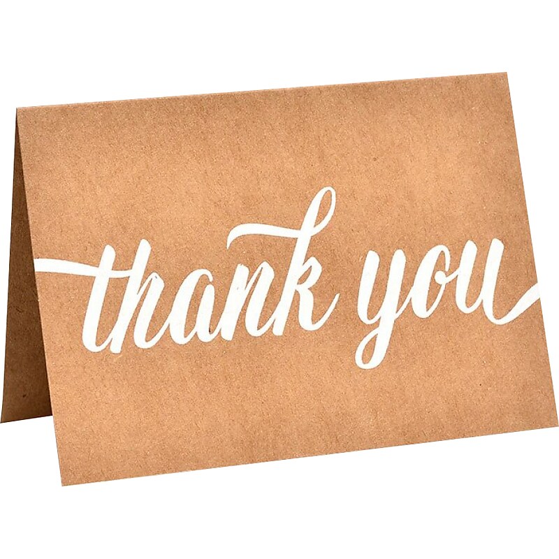 Gartner Studios Matte Personal Thank You Notecards, Kraft/White, 50/Pack (83642) image 1