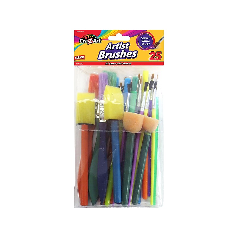 Cra-Z-Art Artist Short Handle Assorted Brushes, Assorted Sizes, 25/Pack (10708-48) image 1