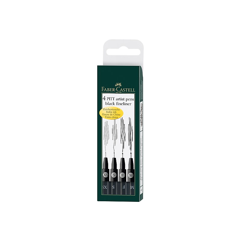 Faber-Castell Pitt Artist Felt Pens, Black Ink, 4/Pack (167115) image 1