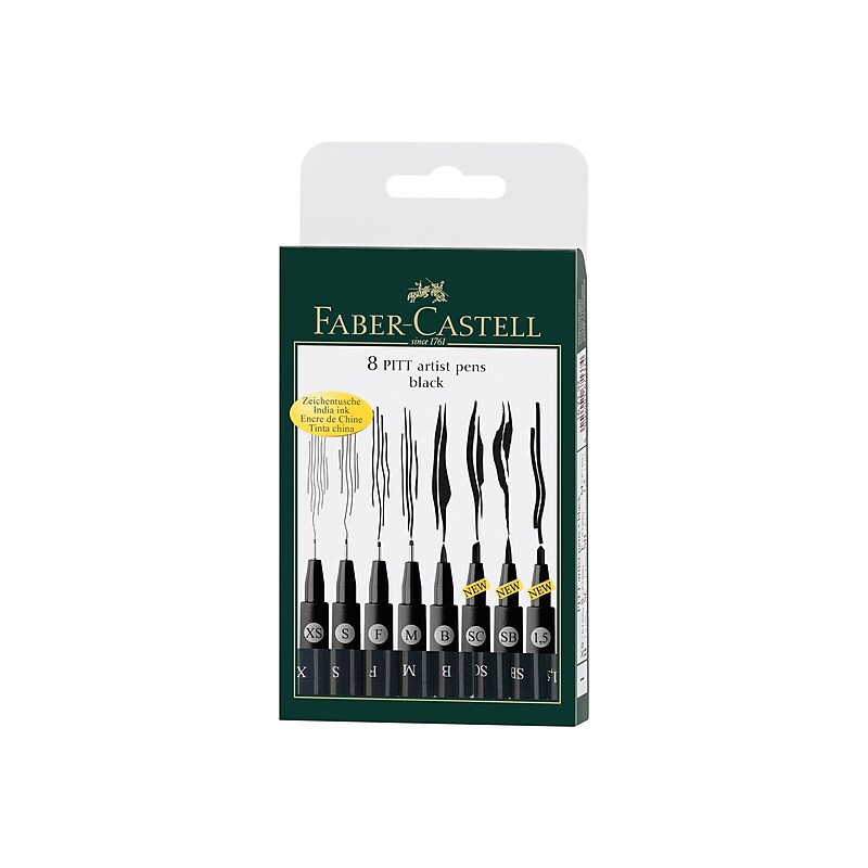 Faber-Castell Pitt Artist Felt Pens, Assorted Points, Black Ink, 8/Pack (167137) image 1