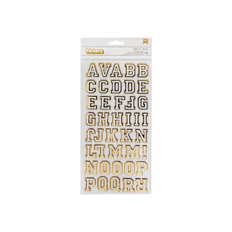 American Crafts Thickers Letterman Foil Letter Stickers, Gold, 93/Carton (376994) image 1