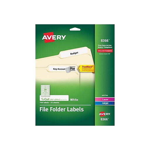 Avery TrueBlock Laser/Inkjet File Folder Labels, 2/3" x 3 7/16", White