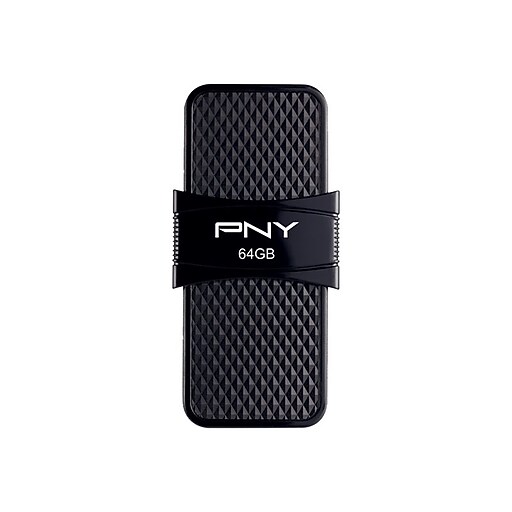 PNY Duo Link OTG Dual 64GB USB 2.0 Flash Drive, Black (PFD64GOTGSLMB