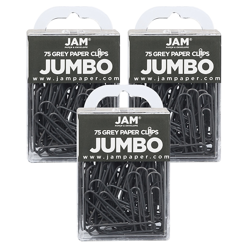 JAM Paper Jumbo Paper Clips, Grey, 3 Packs of 75 (21830628B) image 1