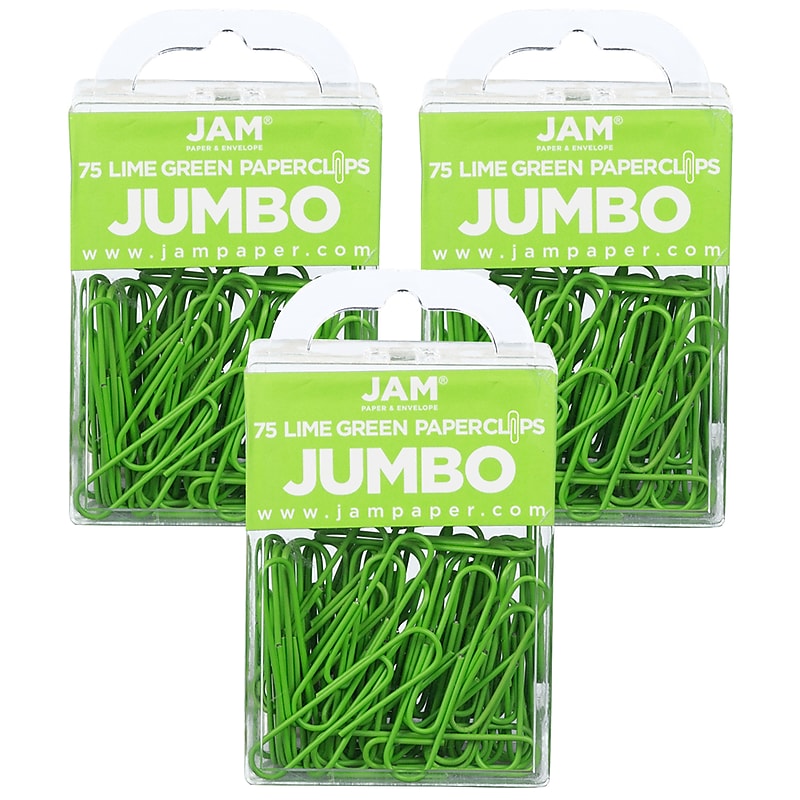 JAM Paper Jumbo Paper Clips, Lime Green, 3/Pack (21830627B) image 1