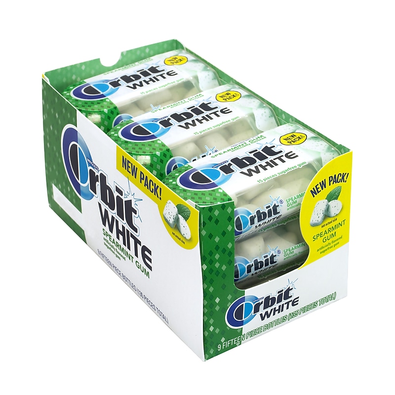 Orbit White Sugar Free Spearmint Gum, 16 oz., 15 Pieces/Pack, 9/Pack (209-02548) image 1