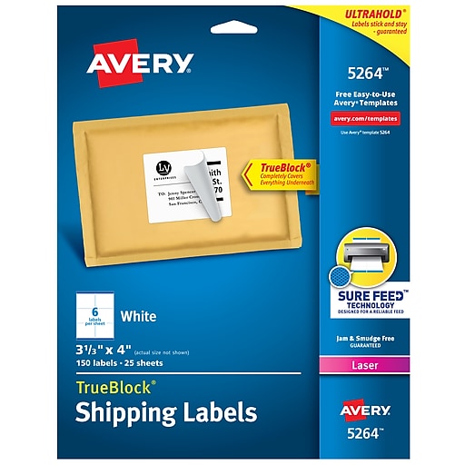 Avery TrueBlock Laser Shipping Sure Technology, 3 1/3" x 4", White, Per Pack (5264) | Staples