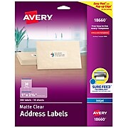Avery Inkjet Address Labels, Sure Feed Technology, 1" x 2 5/8", Matte Clear, 300 Labels Per Pack (18660)