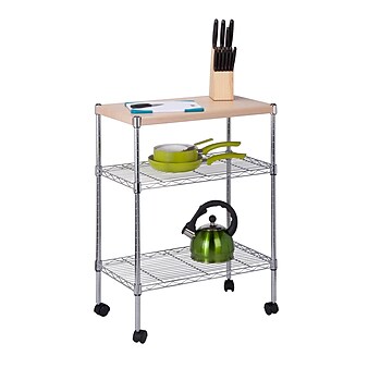 Honey-Can-Do 3-Shelf Mixed Materials Mobile Kitchen Cart with Lockable Wheels, Chrome (CRT-09255)