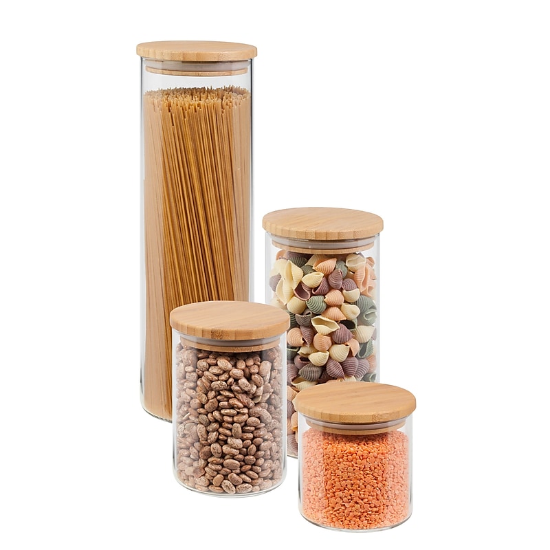 Honey Can Do 4 Pcs Storage Jar Set, bamboo / glass ( KCH-06527 ) image 1