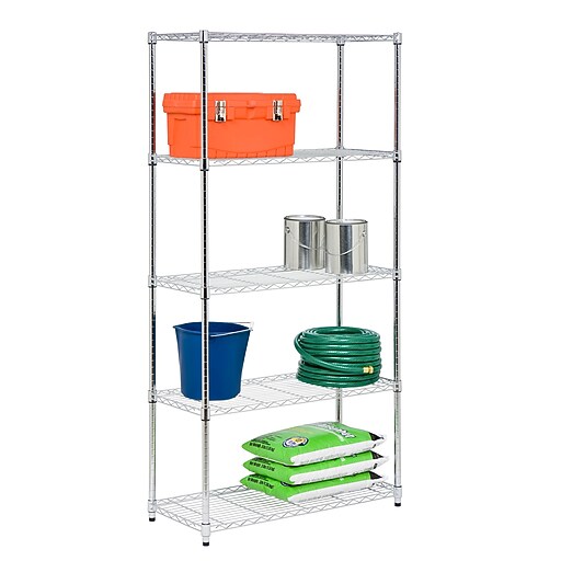 HoneyCanDo 5Shelf Metal Shelving Unit, 36"W, Chrome Plated (SHF