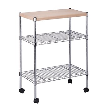 Honey-Can-Do 3-Shelf Mixed Materials Mobile Kitchen Cart with Lockable Wheels, Chrome (CRT-09255)