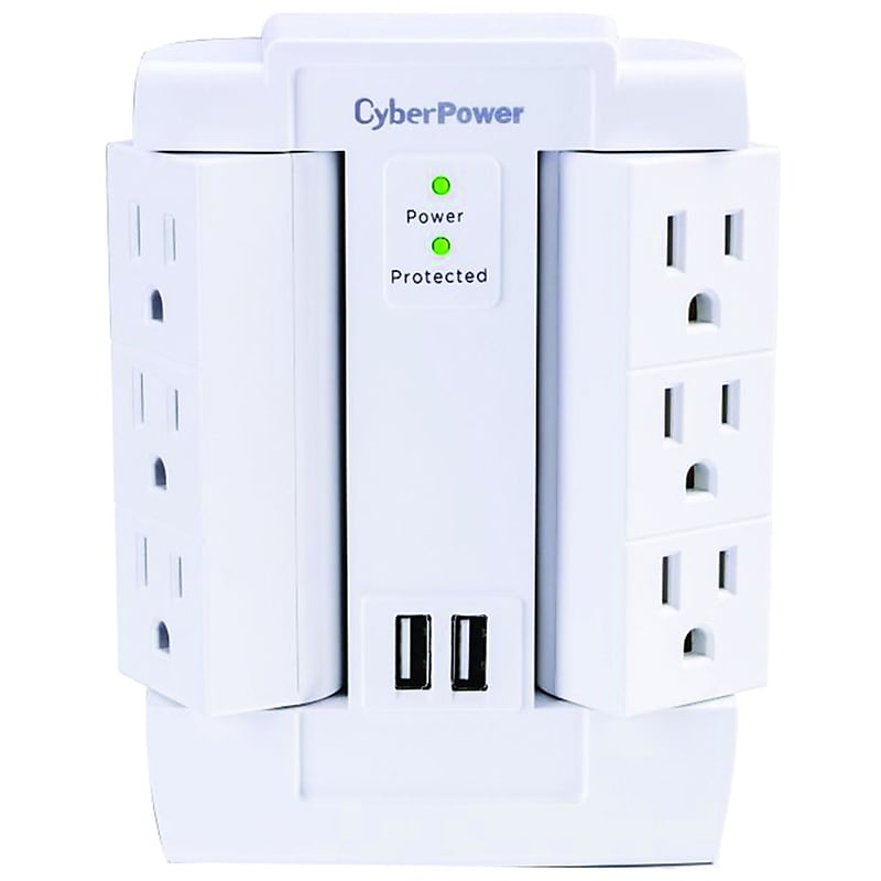 Cyberpower Professional Series 6-Outlet Swivel Surge Protector, 2 USB, 1200 Joules, White (CYBSP600WSURC2) image 1