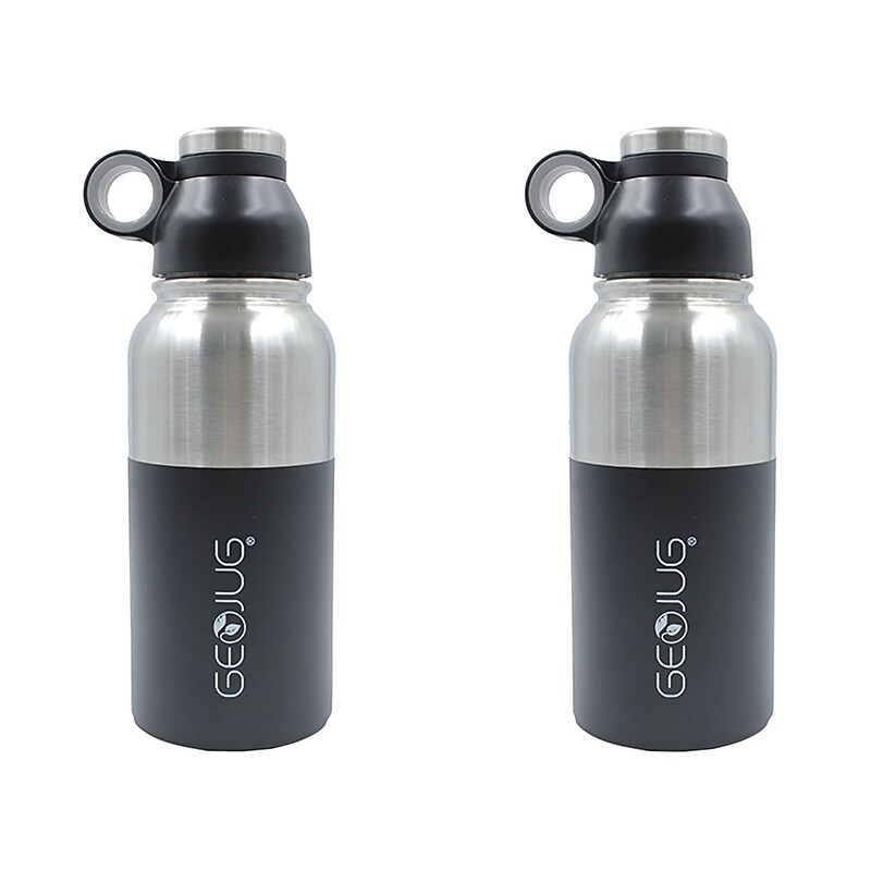 Brentwood GeoJug Stainless Steel Double Wall Insulated Water Bottle, 32 oz., Black & Silver, 2/Pack (KITBTWEC06) image 1