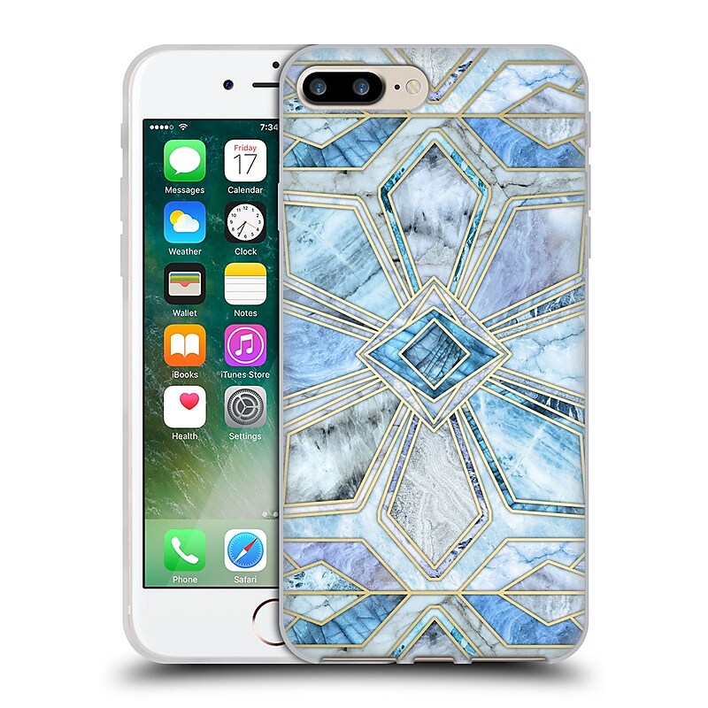 Official Micklyn Le Feuvre Marble Patterns Geometric Gilded Stone Tiles In Soft Blues Soft Gel Case For Apple Iphone 7 Plus image 1