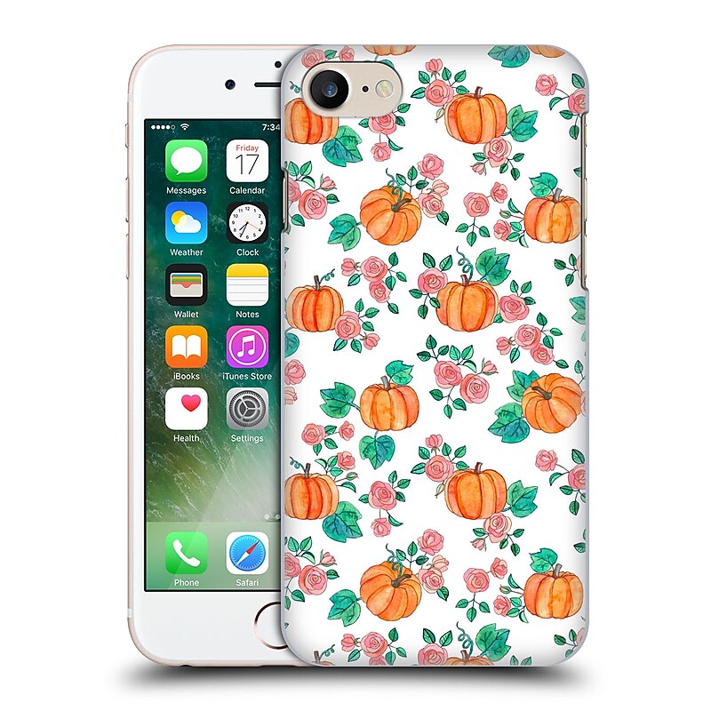 Official Micklyn Le Feuvre Floral Patterns 2 Pumpkins And Roses On White Hard Back Case For Apple Iphone 7 image 1