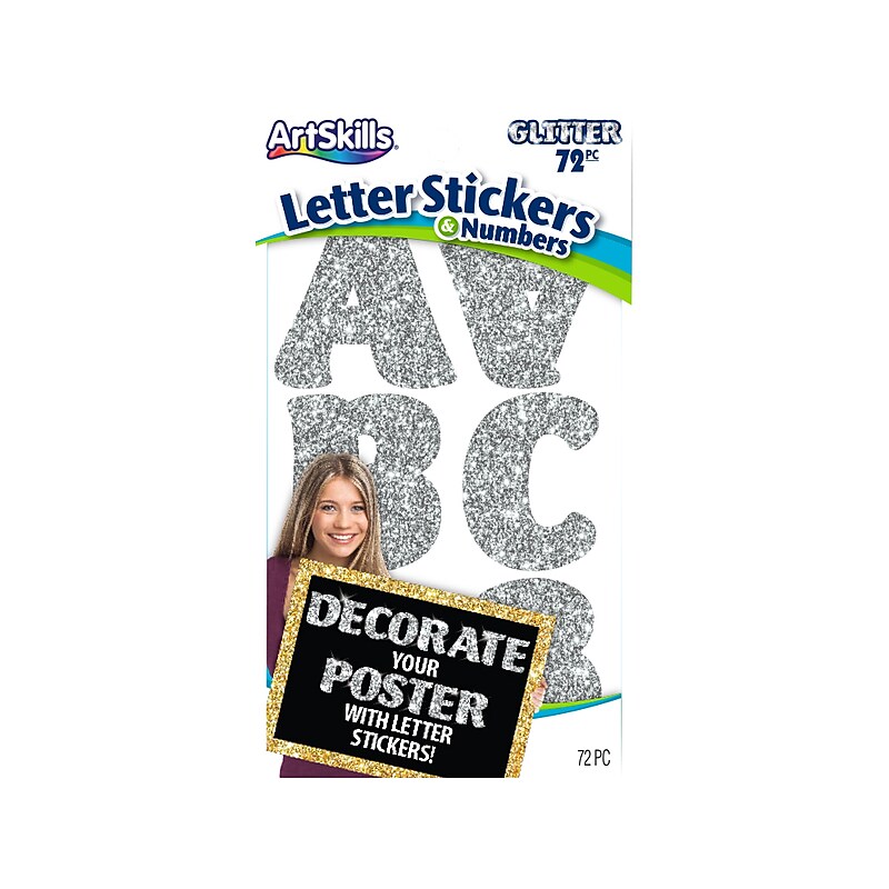 ArtSkills Sparkle Letters and Numbers, Silver 72/Pack image 1