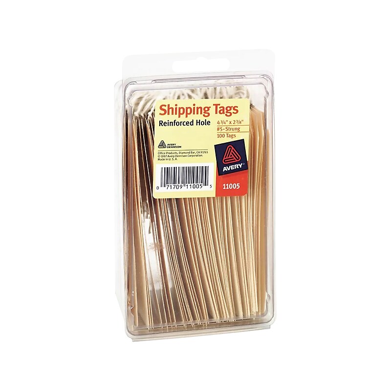 Avery 4.75" Blank Shipping Tags, Manila, 100/Pack (11005) image 1