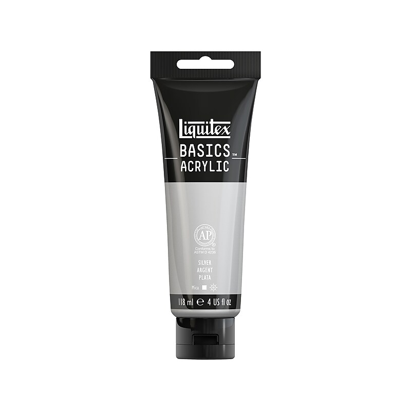 Liquitex Basics Non Washable Acrylic Paint, Silver, 4 Oz. (1046236) image 1
