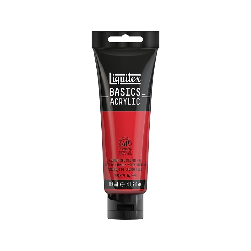 Liquitex Basics Non Washable Acrylic Paint, Cadmium Red Medium, 4 Oz. (1046151) image 1