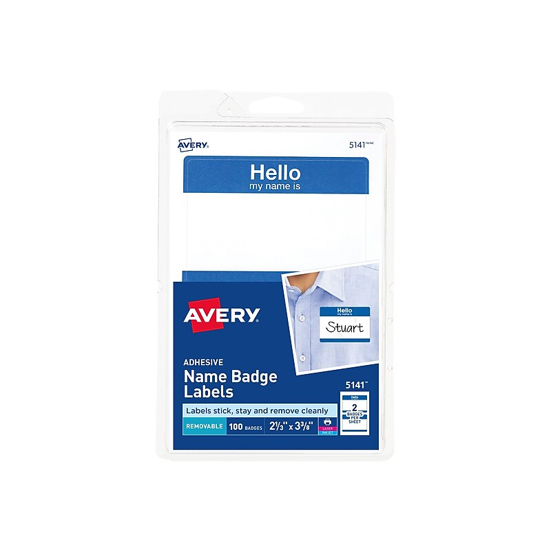 Avery Stick On Sticker Name Tag/Label, Blue, 100/Pack (5141) image 1