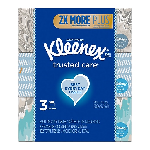 Kleenex Standard Facial Tissue, 2-Ply, 144 Sheets/Box, 3 Boxes/Pack (37392)