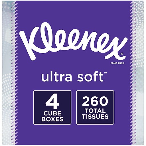 Kleenex Ultra Soft Standard Facial Tissue, 3Ply, 65 Sheets/Box, 4