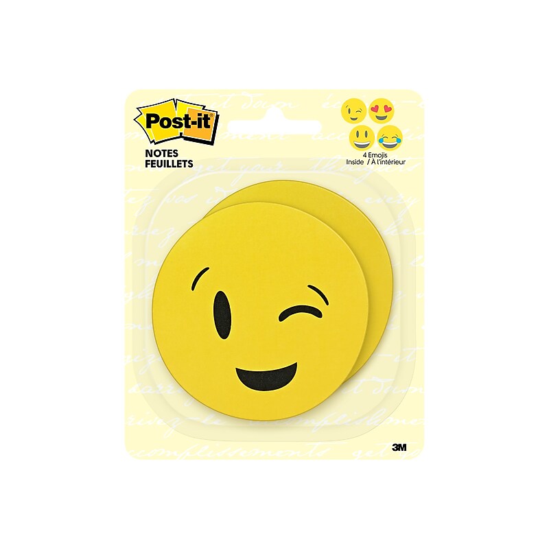 Post-it Emoji designs Super Sticky Printed Notes, 3" x 3", Yellow, 30 Sheets/Pad, 2 Pads/Pack (BC-2030-EMOJI) image 1